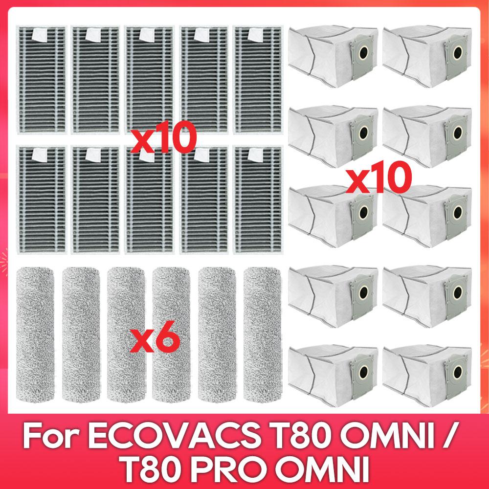Подходит для ( ECOVACS T80 PRO OMNI / T80 OMNI ) Запчасти для пылесоса Основной ролик Ткань для швабры Боковая щетка Пылесборник HEPA-фильтр Аксессуары