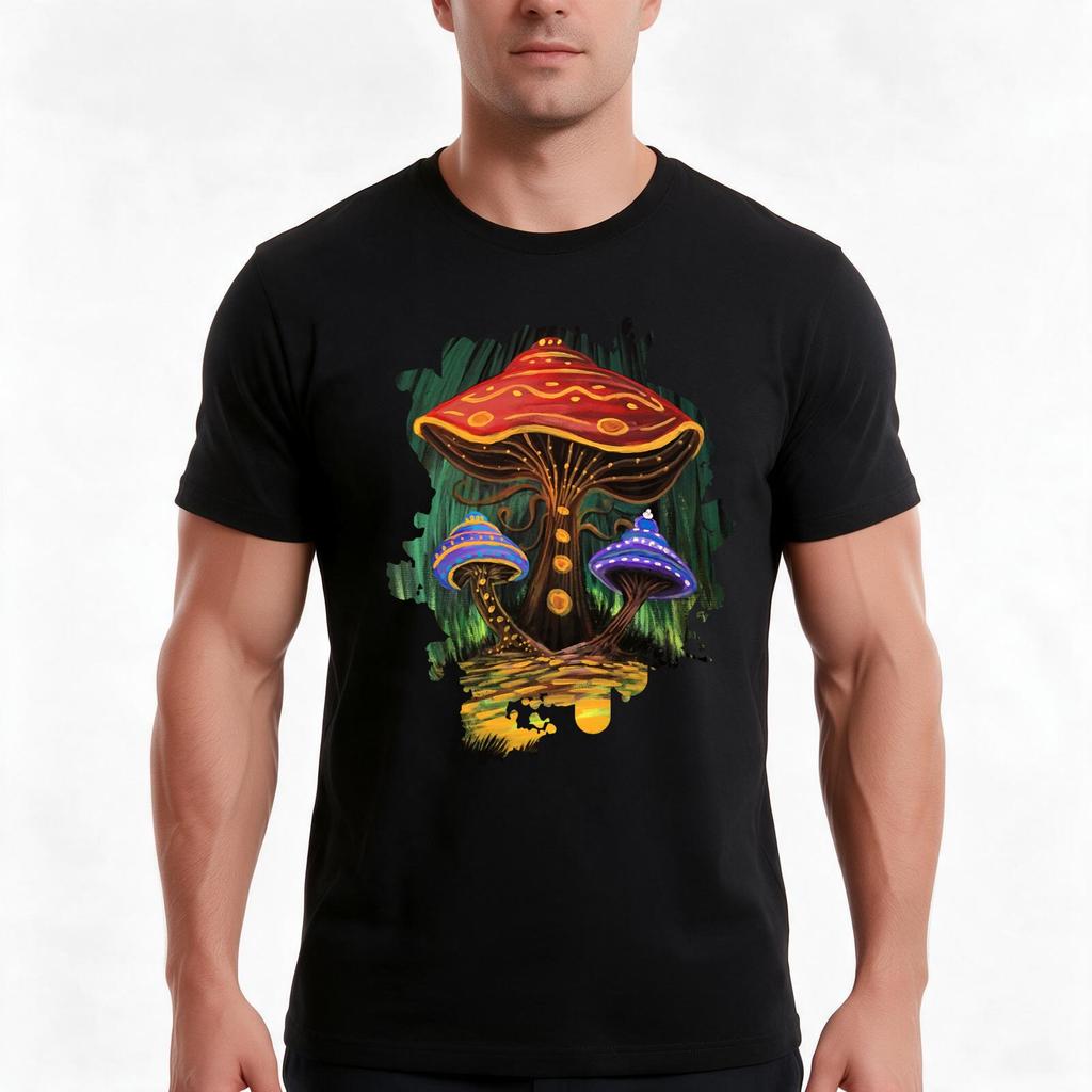 A Mushroom World Tshirt Summer Casual Cotton Tee Oversized Streetwear Tops Vintage Graphic Print Loose Fit Short Sleeve