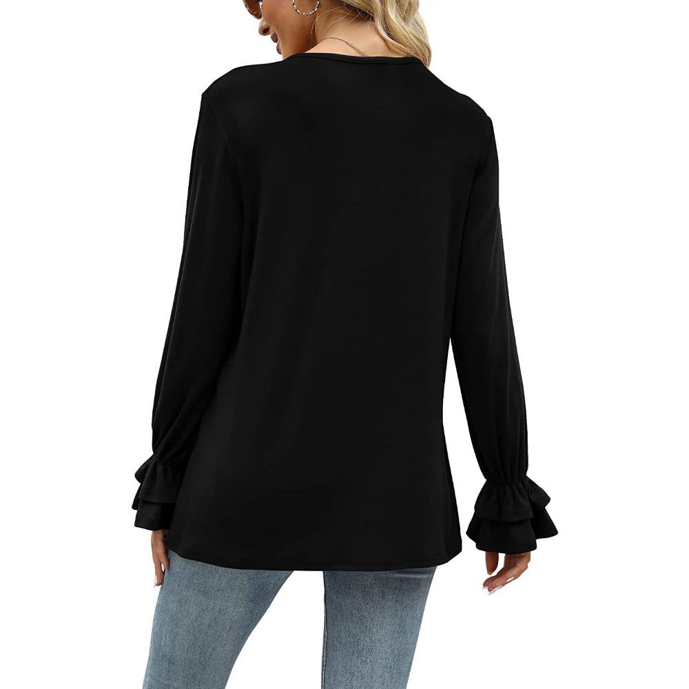 GMXIA Autumn Winter Horn Sleeve Long Sleeve Solid Color T-shirt Top for Women