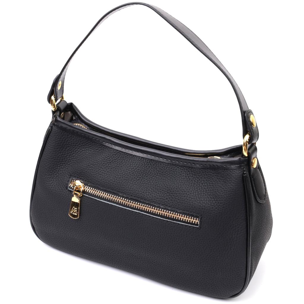 Bag with Two Removable Handles Made of Genuine Leather Vintage 22631 Black