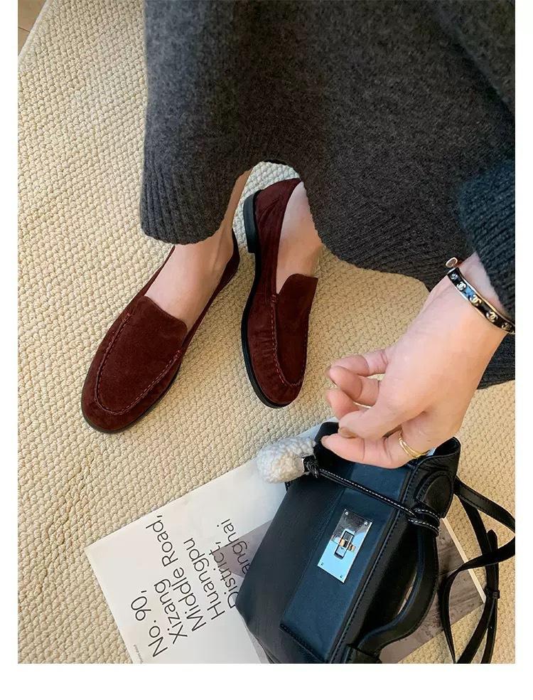 Версия из овчины нишевые однопедальные ленивые маленькие кожаные туфли женские супермягкие кожаные лоферы ретро плоская обувь обувь Doudou