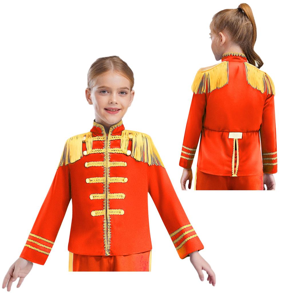 Children's 60s Rock Band Costume - British Star Style Gold Lace Top with Long Sleeves for Music Cosplay