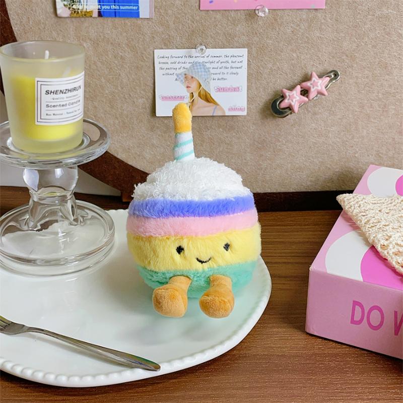 NEW Cartoon Cake Plush Keychain Kawaii Creative Birthday Cake Dessert Doll Pendant Backpack Decoration Accessories Toys Gifts