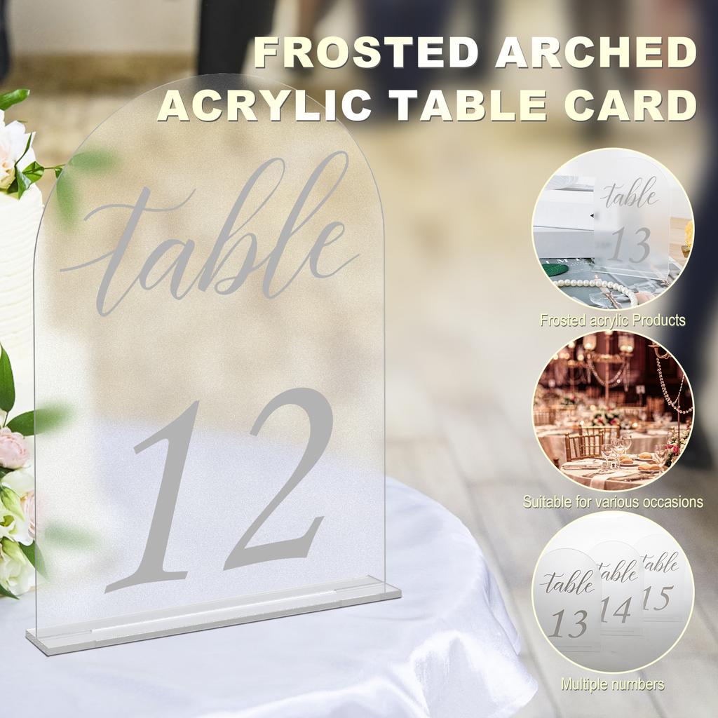 15 Pack Frosted Arched Table Numbers 1-15 with Stands Transparent Acrylic Table Signs for Wedding Reception Table Centerpiece