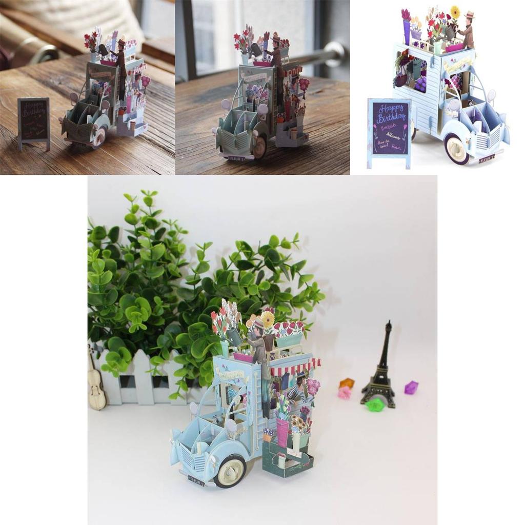 Foldable Paper Birthday Car Card With Handcrafted Details And Gold Printing For Gifts