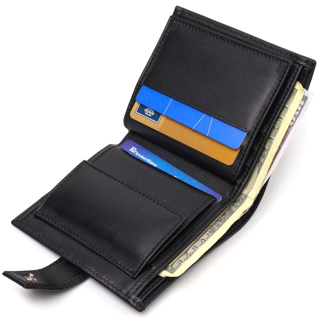 Модный мужской бумажникн из натуральной гладкой кожи CANPELLINI 21727 Черный