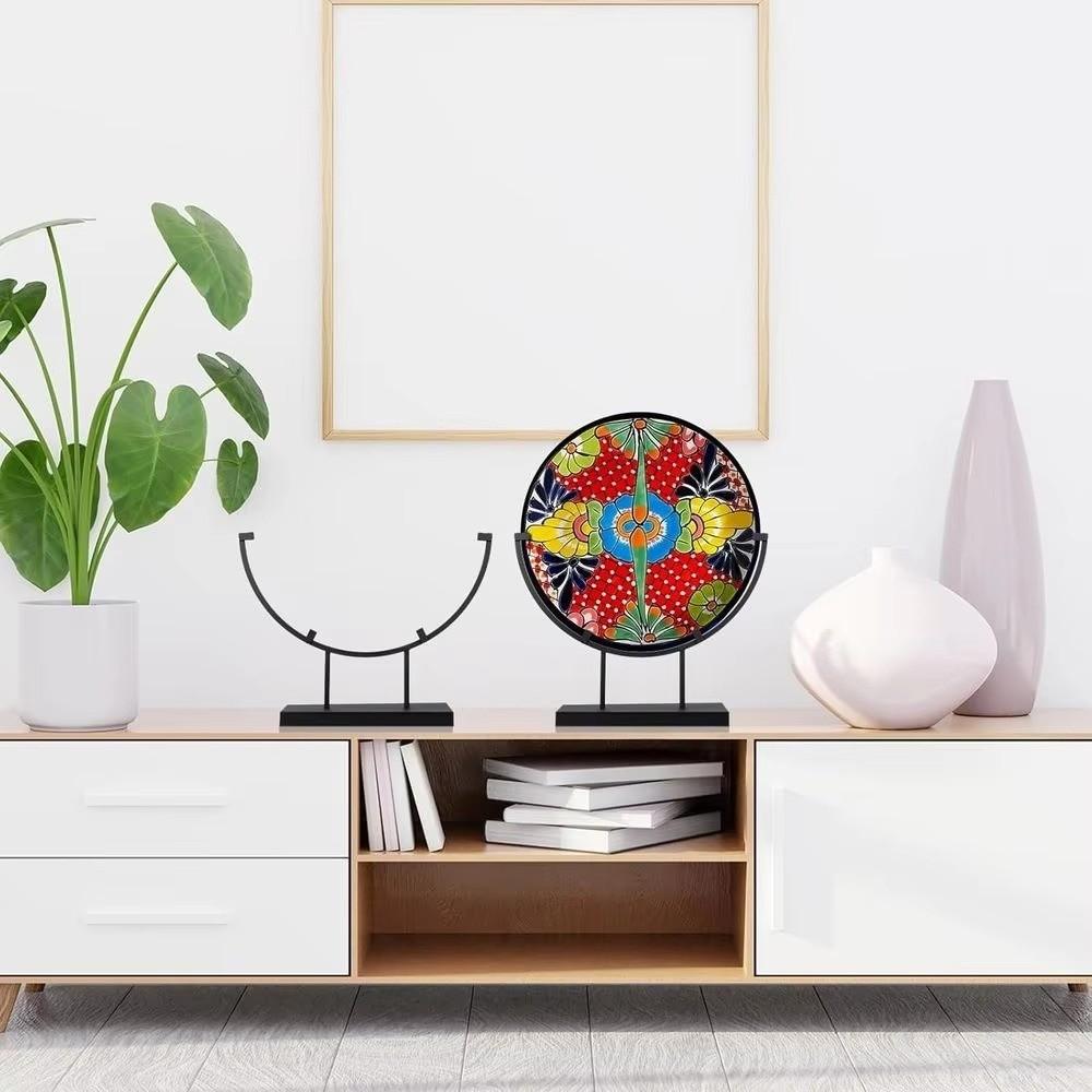 Iron Metal Easel Stands Fused Glass Art Wear-resistant Decorative Plate Holder Collection with Base Platter Photo Stands