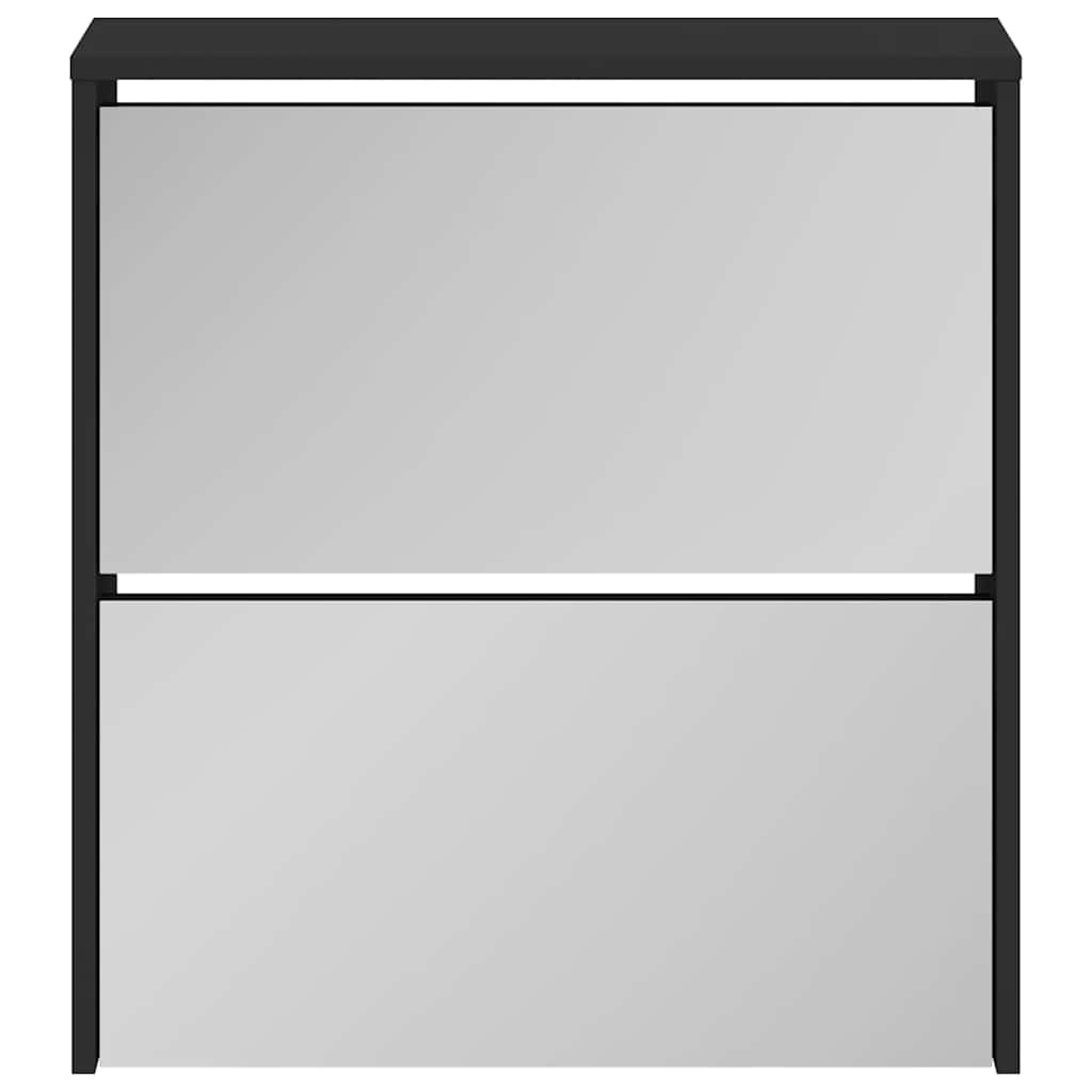 Shoe Cabinet with Mirror 2 Flip Down Compartments Black 63 x 17 x 67 cm