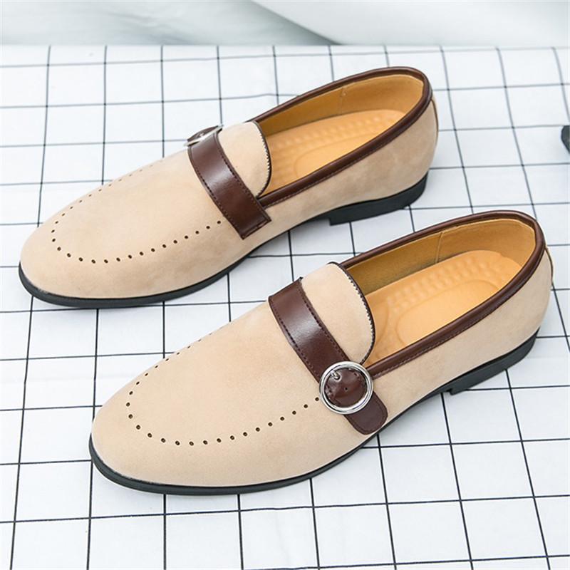 Fashion Trendy New Monk Strap Loafers New Men's Pointed Suede Leather Shoes Male Designer Formal Wedding Dress Homecoming Footwear