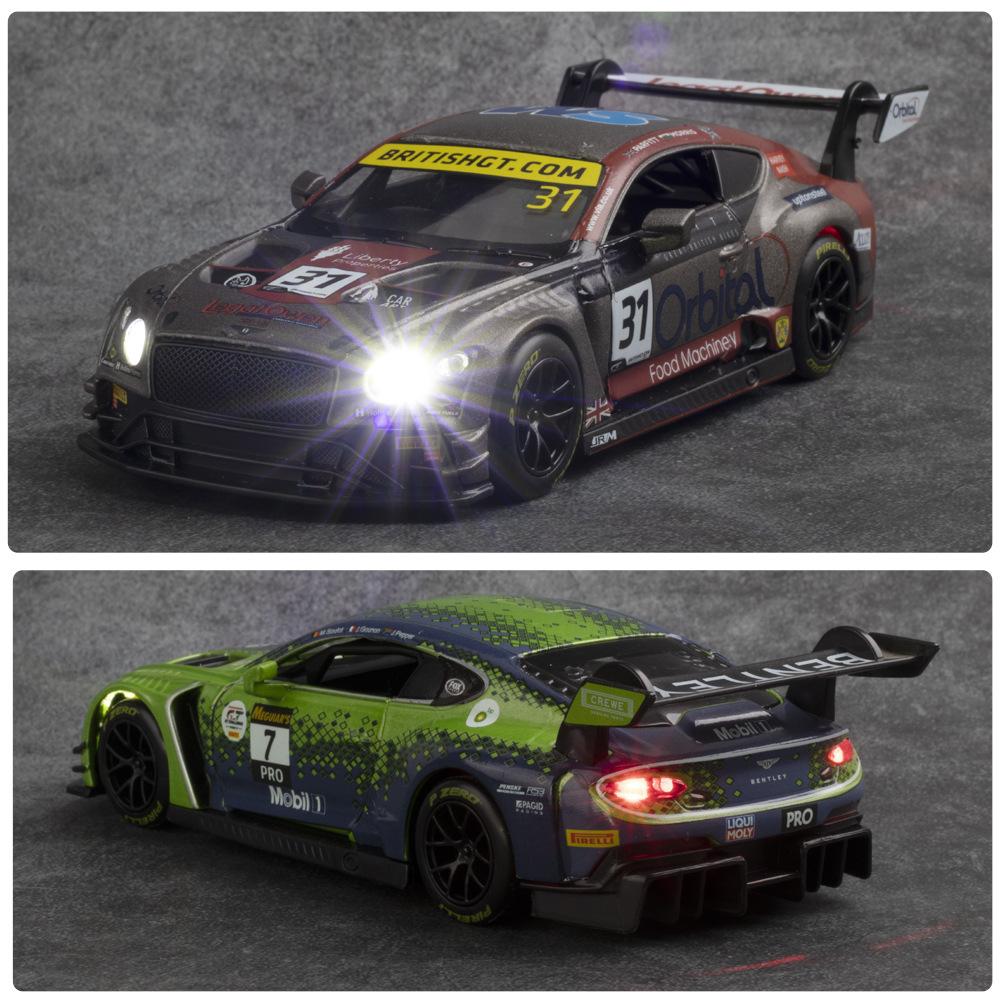 1/32 Scale Bentley Continental GT3 Diecast Car Model Toy, Pull Back Toy Vehicle with Sound and Light for Kids Toddler Boys Girls Gift Collection