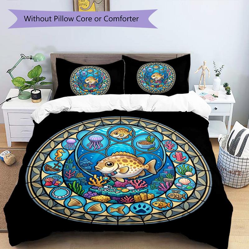 Underwater Adventure Pattern Bedding,Quilt Set Quilt Cover Pillowcase Home Birthday Gift (1*duvet cover+2*pillowcase,without core)