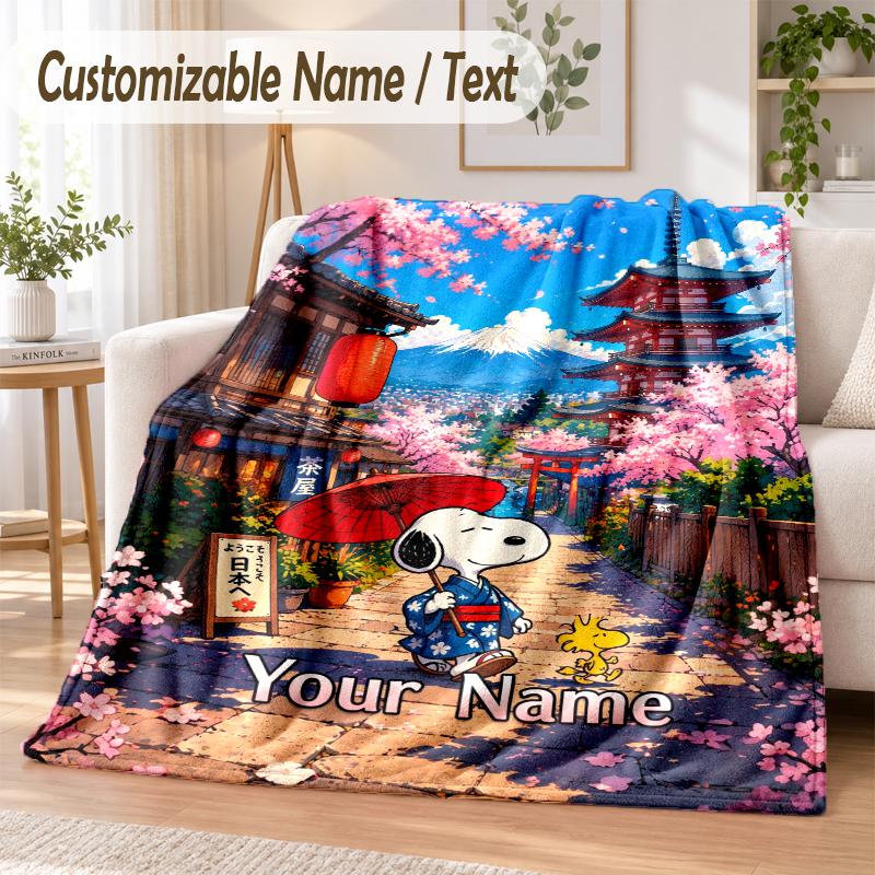 Фланелевое одеяло Snoopy Peanuts с индивидуальным именем, мягкое, теплое, для дивана, кровати, домашнего использования в помещении