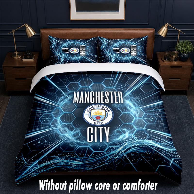 Manchester City Design Bed Bedding Set 1 Duvet Cover + 2 Pillowcases Soft Breathable Household Bed Linens