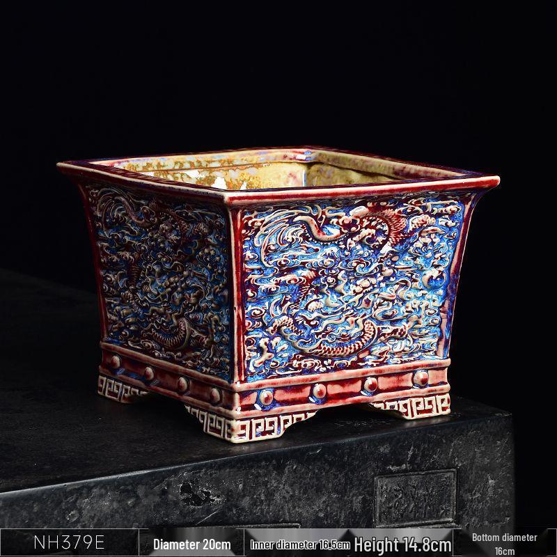 Керамический квадратный цветочный горшок для бонсай - Большой высокий угол, креативный китайский стиль для зеленых растений и орхидей