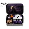 Compact Desktop Soft Decoration Mini Ghost Tin Box Set, Little Pocket Cute in A Box, Decorative Metal Storage Case Halloween Miniature Scene