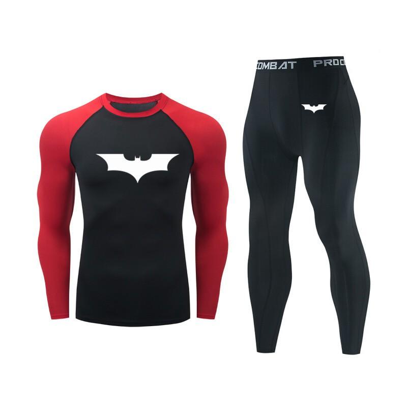 Mens Quick-Dry Sport Set Long Sleeve Top Pants Compression Fitness Wear Running Gym Cycling