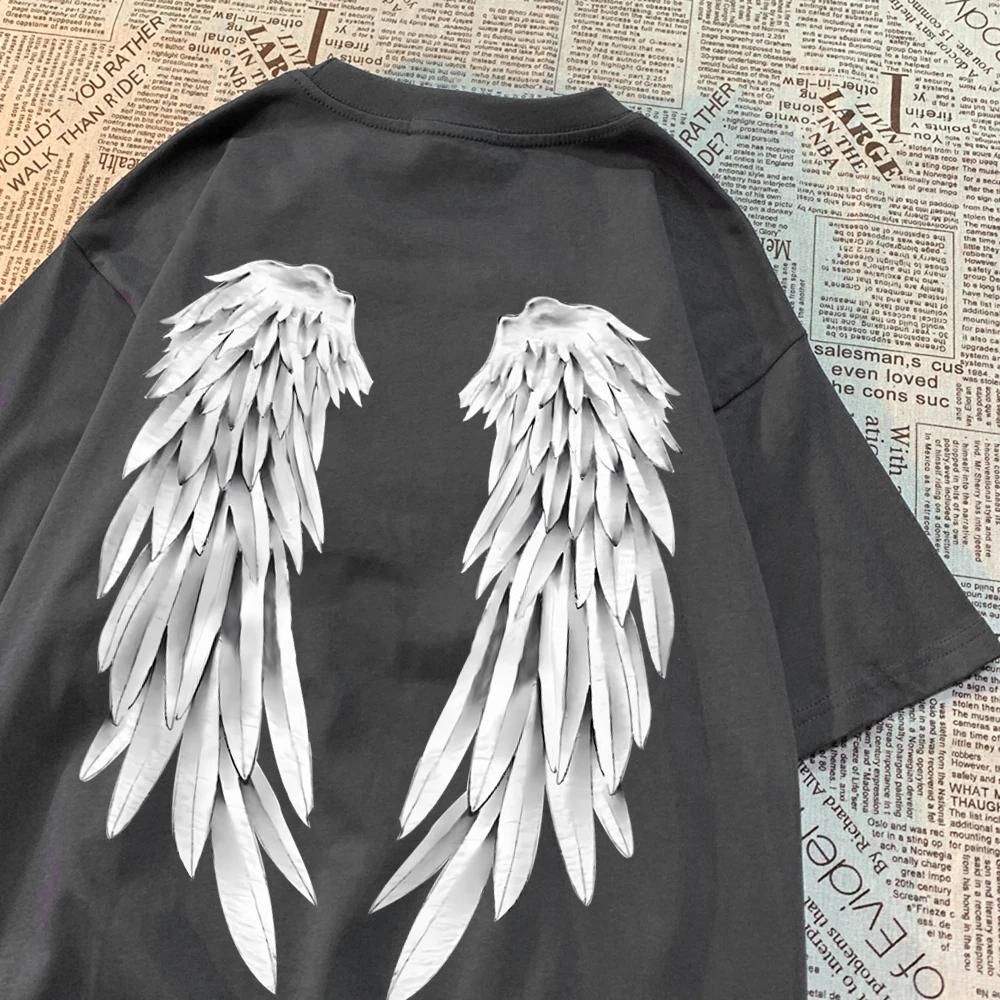 Футболка с рисунком «Крылья ангела» для мужчин и женщин, качественные футболки в стиле хип-хоп, креативные топы с круглым вырезом, футболки с индивидуальным дизайном
