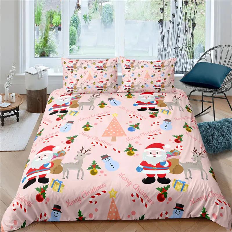 Santa Claus Pattern Bedding Set Christmas Deer Duver Cover Set for Kids Boys Girls Quilt Cover Queen Polyester Comforter Cover