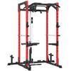 Fitness Station With Barbell Rack Pull Up And Dip Bar Steel 191x153x205 Cm Red And Black
