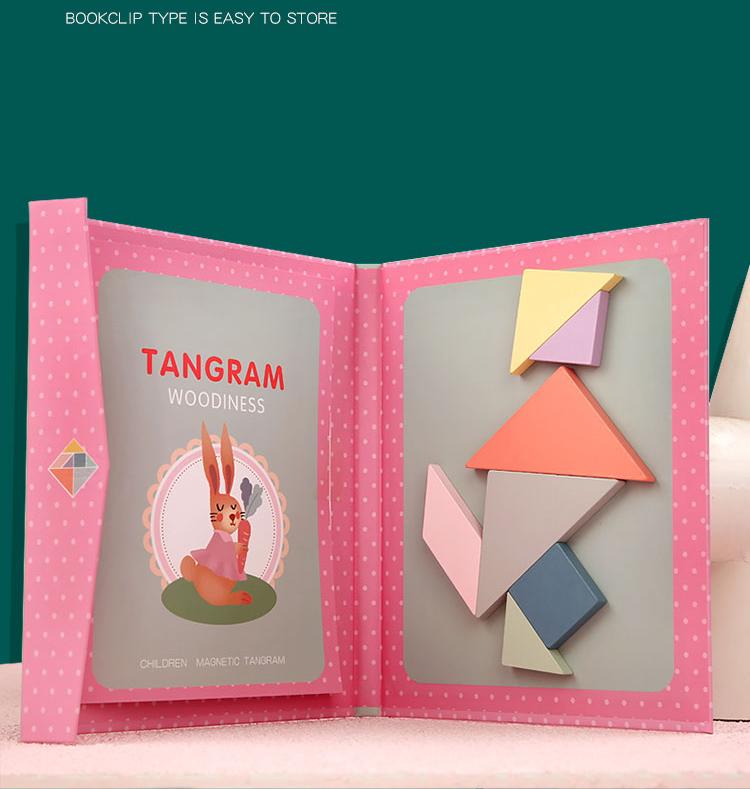 Wooden Jigsaw Magnetic Tangram Puzzle Book Educational Toys For Children Baby Kid Portable Montessori Learning Intelligence