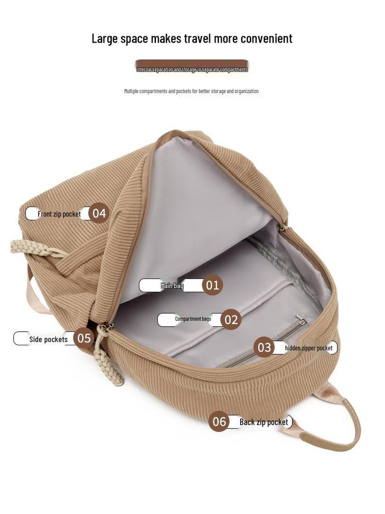 2025 Женский вельветовый повседневный маленький рюкзак - стиль Мори, однотонный