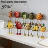 Whimsical Fruit Sculptures Resin Shelf Sitter Figurines with Flexible Dangling Legs, Hanging Edge Statues, Cute Character Desktop Ornaments