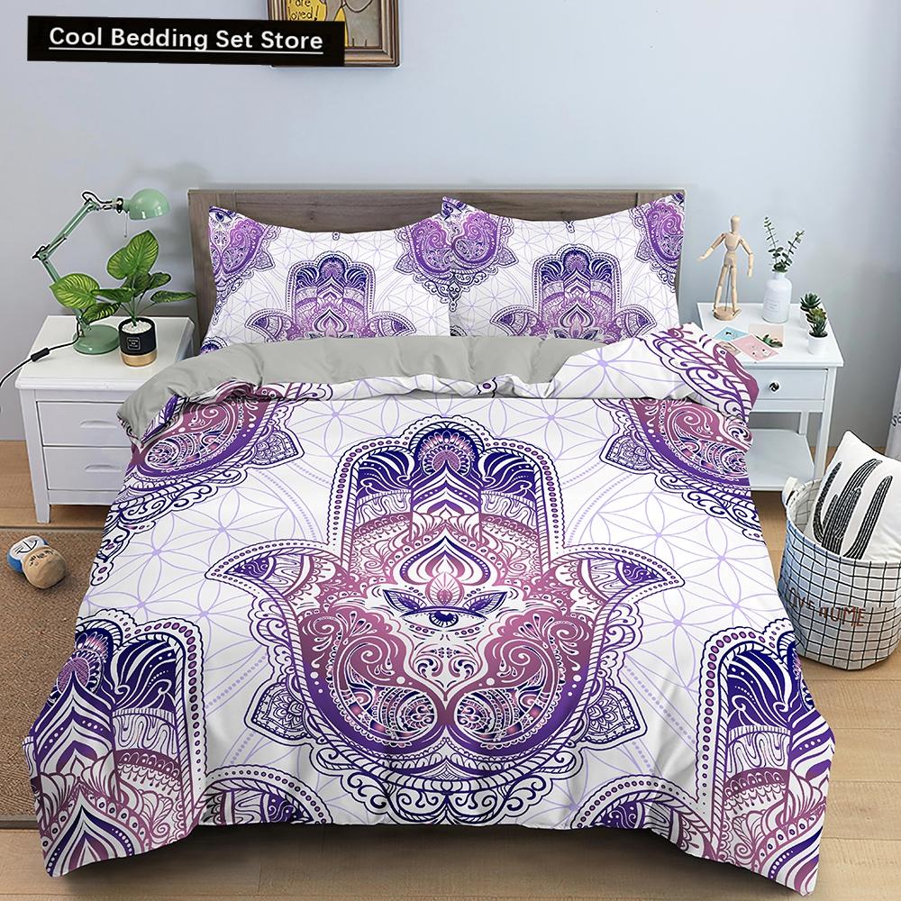 Comforter Hamsa Hand King Queen Gold Lucky Hand Of Fatima Bedding Set Black Boho Hippie Polyester Comforter