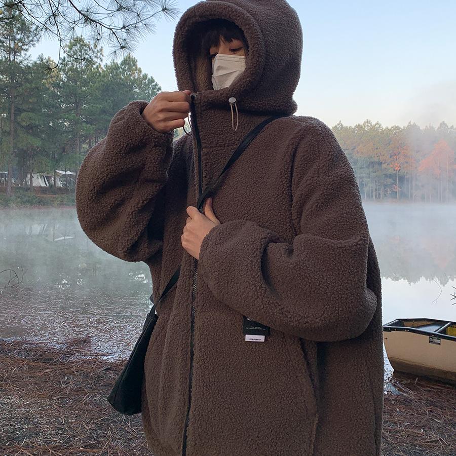 Женская куртка с капюшоном из утолщенной овчины, свободный и теплый кардиган на хлопковой подкладке для похудения осенью и зимой