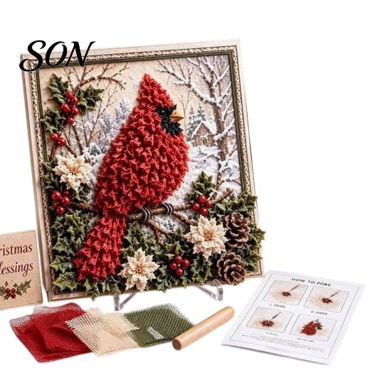 Handmade Poke Art Kit 3D Christmas Fabric Kit, DIY Punch Needle Embroidery Set, Festival Holiday No-Sew Crafts Projects for Adults and Beginner
