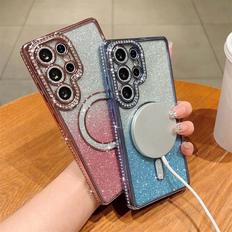 Блестящий магнитный чехол Bling Diamond для Samsung Galaxy S25 Ultra S24 FE A56 A36 A26 A16 A55 A35 A25 A15 A54, чехол для iPhone 16 15 Plus 14 13 Pro Max