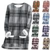 Women's Fashion Plaid Print Round Neck Long Sleeve Plush Winter Warm Pullover Top