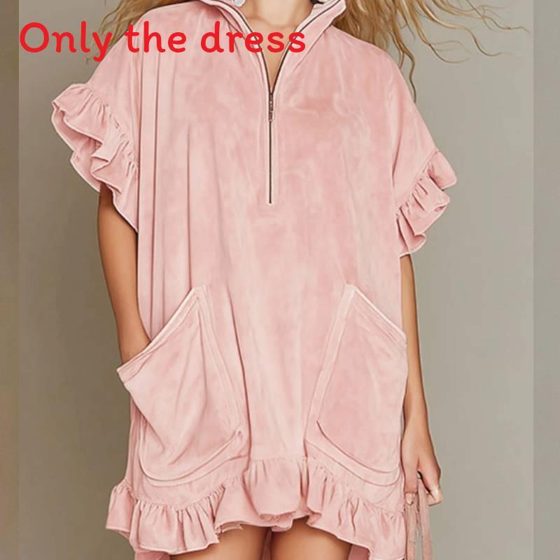 Streetwear A Line Dress With Zipper And Ruffle Sleeves For Casual Travel Or Party