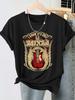 Rock N Roll Guitar Retro Printed Summer New Style Women's Round Neck Daily Commuter T-shirt Playful Age Reducing Top