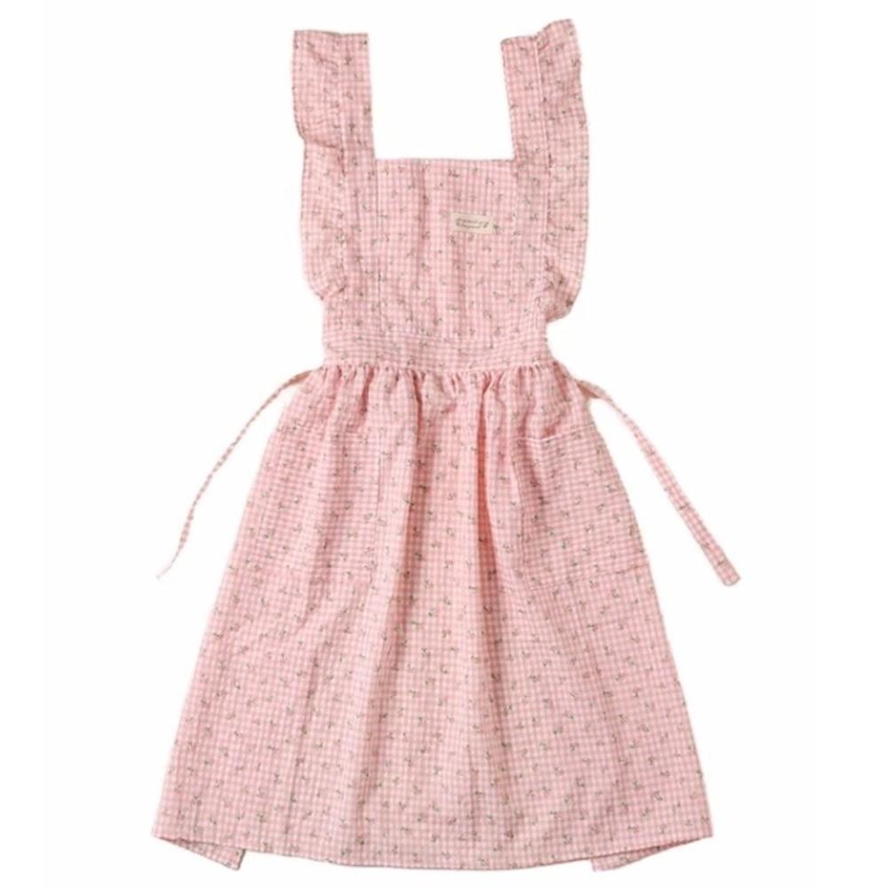 Small Floral Print Household Apron With Pocket Bakery Apron Kitchen Chef Apron For Women Girls