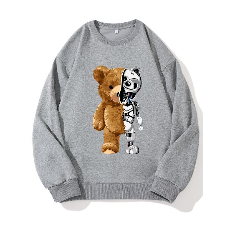 Модный топ с принтом Machine Bear, повседневная спортивная одежда на осень и зиму, хлопковая толстовка
