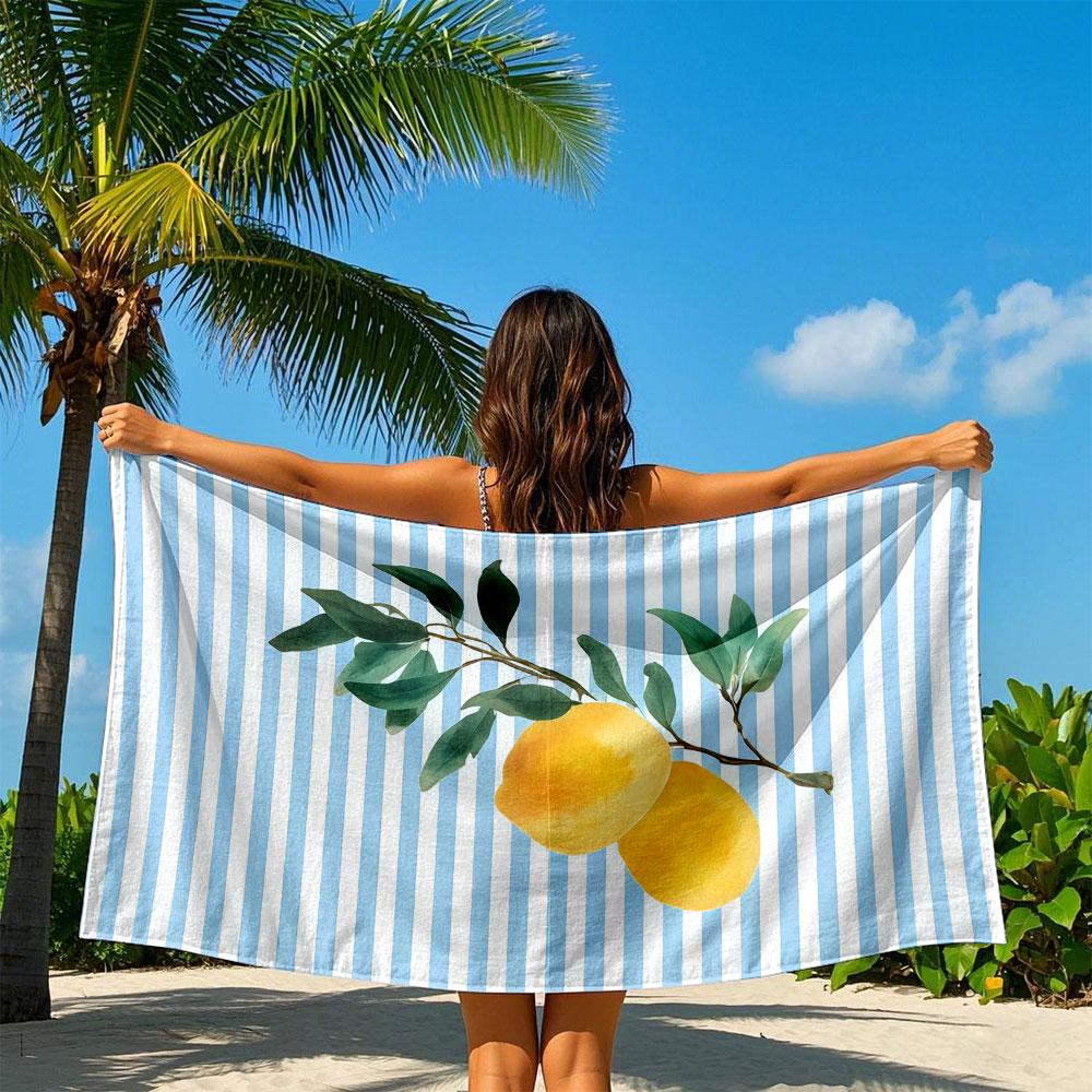 Lemon Branch with Blue Stripes Quick Drying Bath Towel Microfiber beach towel light weight swimming camping yoga beach out
