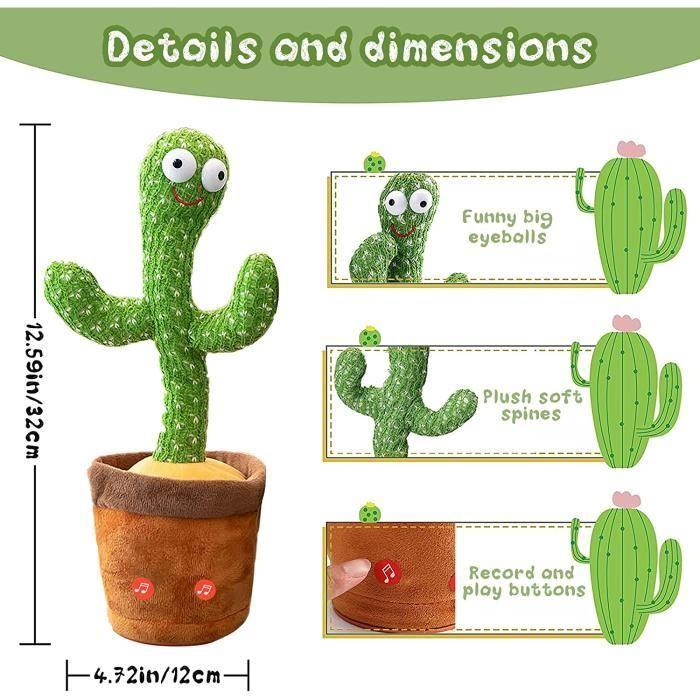 Peluche Chantant,Cactus Qui Danse,Jouet en Peluche pour Enfants,Dancing Cactus,120 Chansons,Enregistrement,Apprendre à Parler