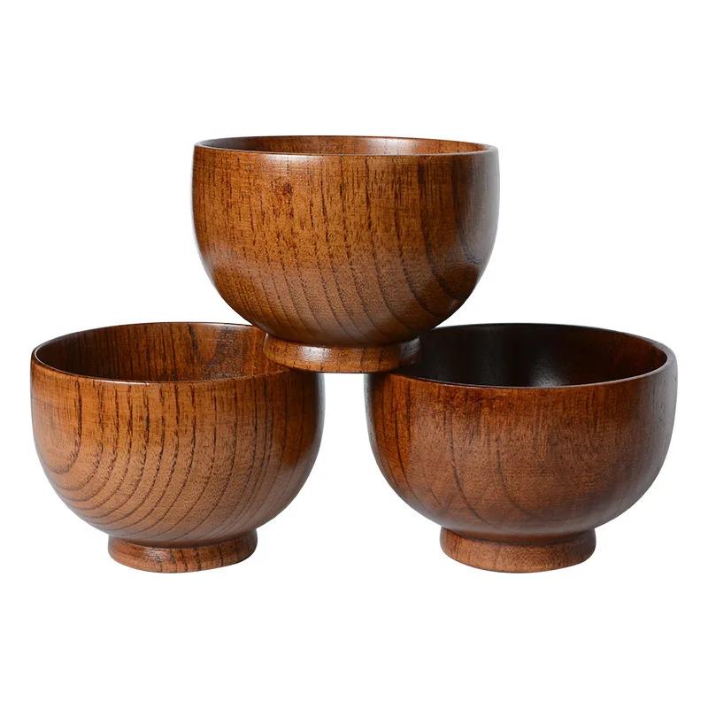 Japanese-style Jujube Wood Round Large Soup Bowl Creative Children's Rice Bowl Classic Retro Wooden Bowl