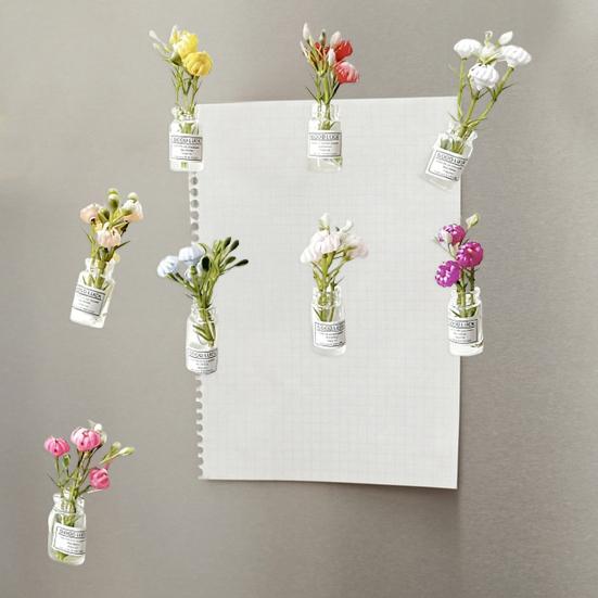 Набор из 8 магнитных наклеек на холодильник, мини-ваза, 3D-дизайн, наклейка на холодильник с искусственными цветами, светящаяся в темноте, декор для кухни, офиса