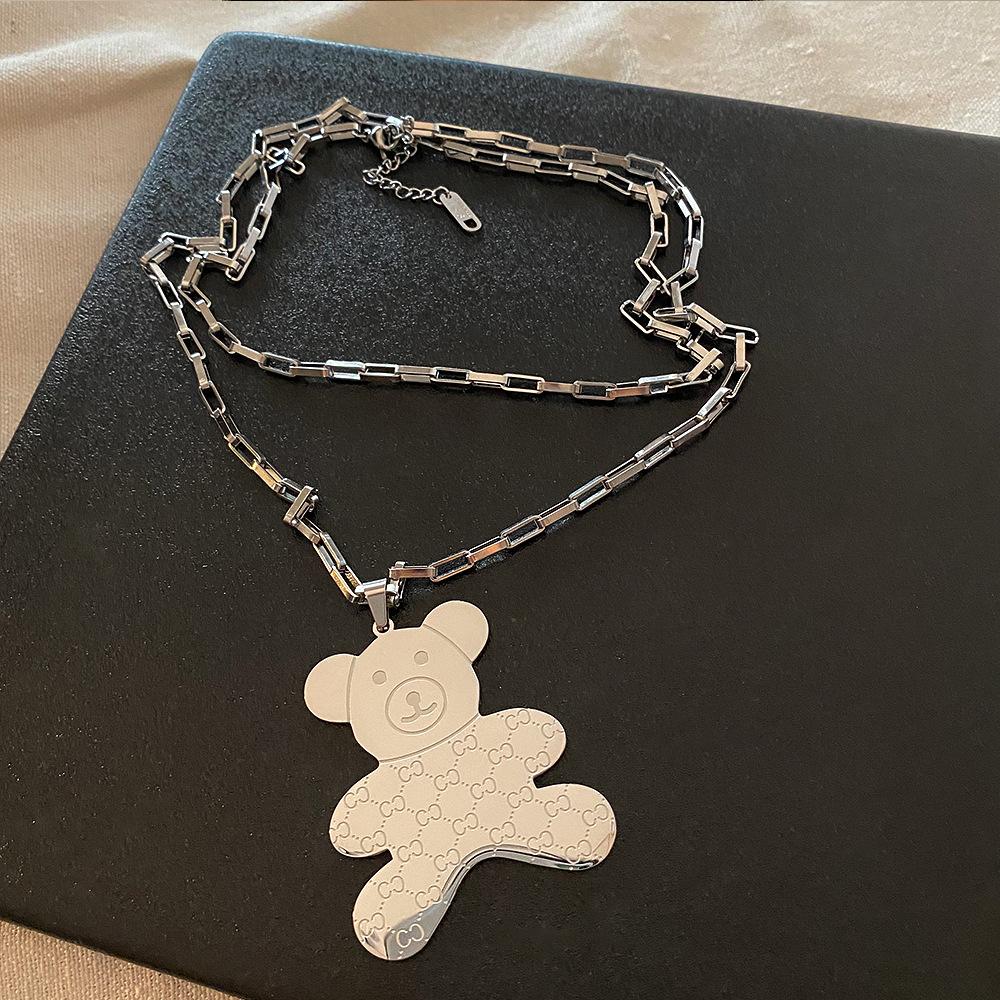 Длинное ожерелье-свитер с медведем из титановой стали