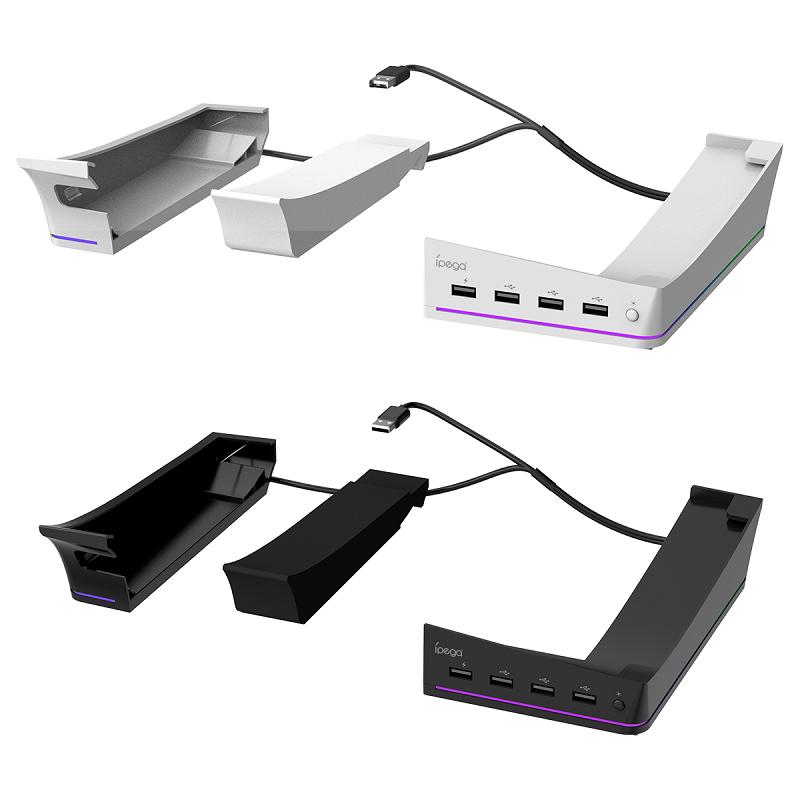 Для хоста PS5 Slim Горизонтальная подставка-охладитель База Портативная комбинированная подставка для хранения с RGB-подсветкой