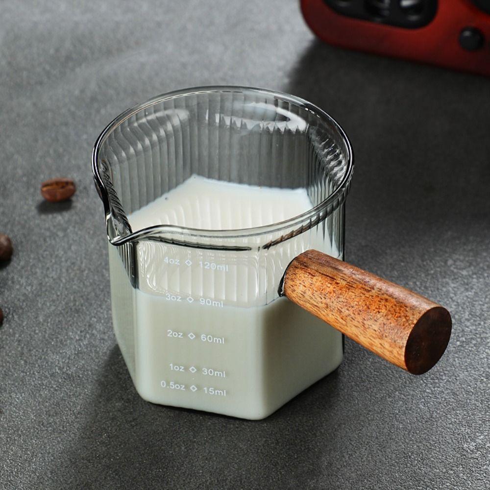 Чашка для эспрессо с деревянной ручкой, стеклянная мерная чашка, легко чистящаяся чашка для молока, порция эспрессо с молоком