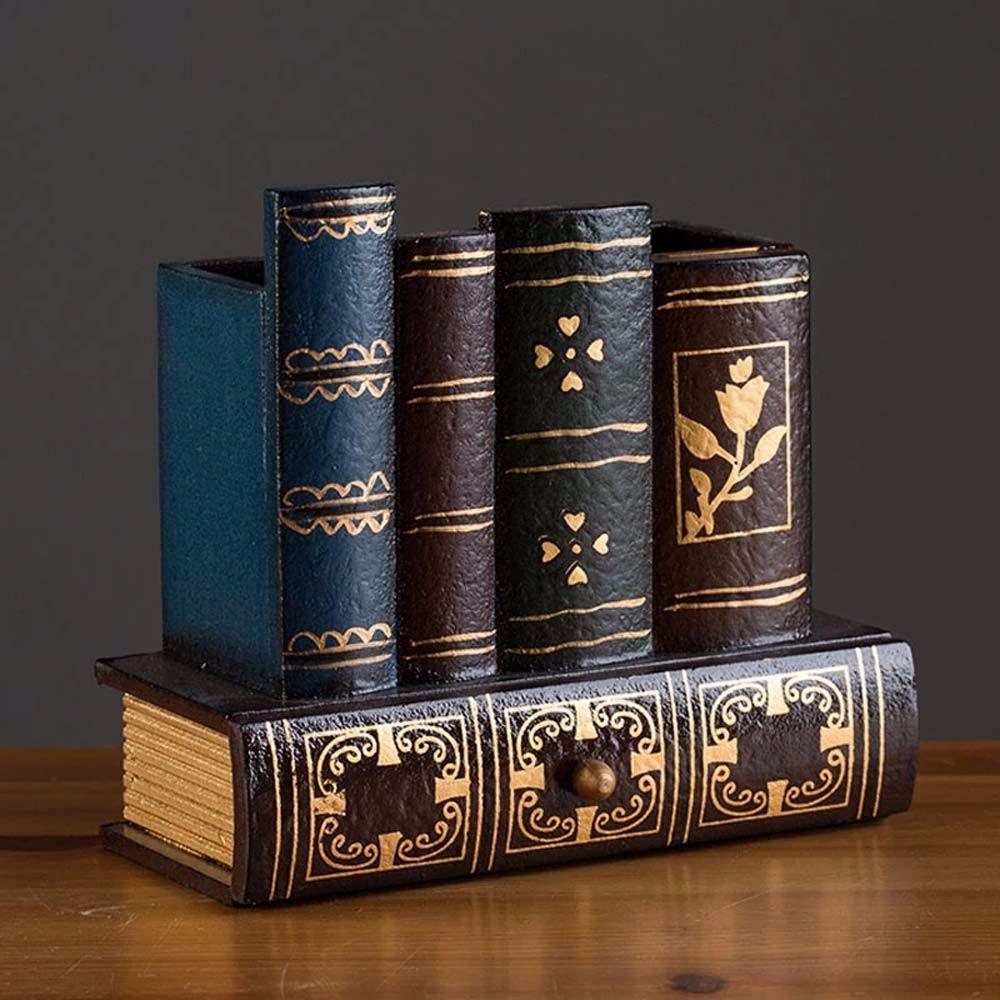 Декоративные Ящики Держатель для Канцелярских Принадлежностей Настольный Органайзер Пенал Форма Книги Держатель для Ручек Ретро Дерево