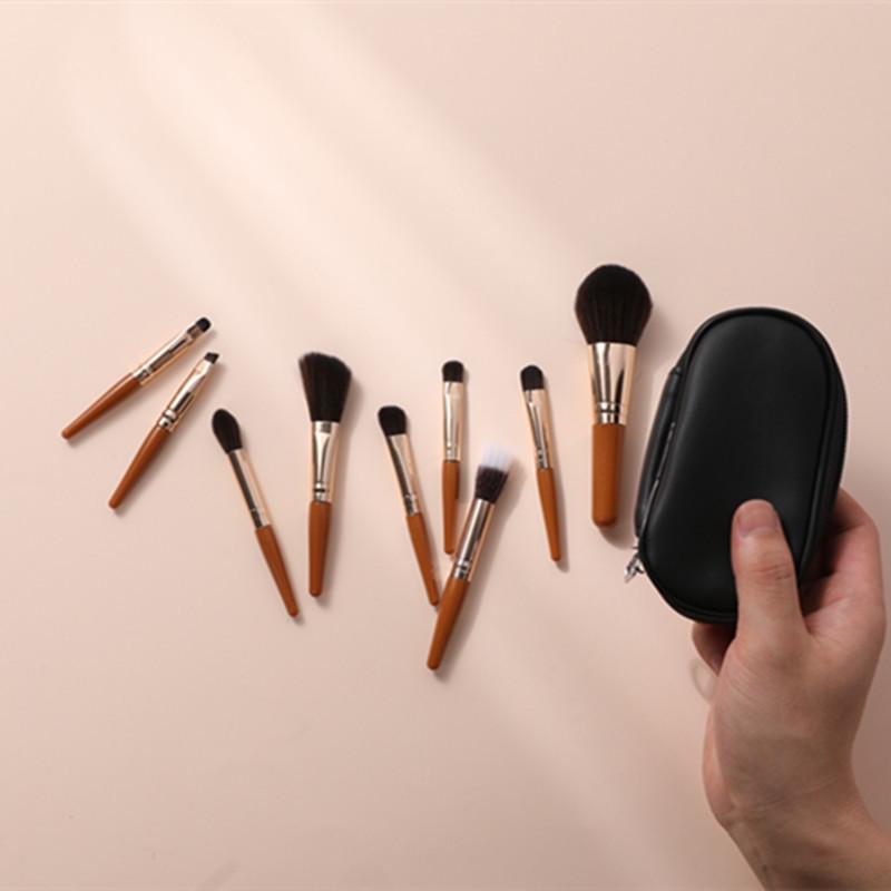 Mini 9-Piece Soft-Bristled Makeup Brush Set for Beginners - Portable Travel Kit