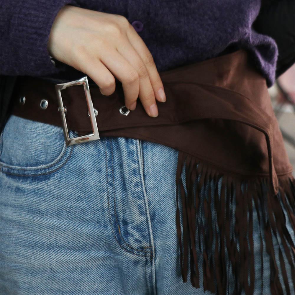 Solid Color Tassel Waist Belt Fringe Triangle Butt Curtain Fashion Mini Skirts Dress Belt