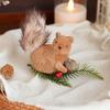 Christmas Squirrel Ornament Foam Plush Squirrel Figurine with Pinecones Branches Furry Forest Animal Hanging Decoration