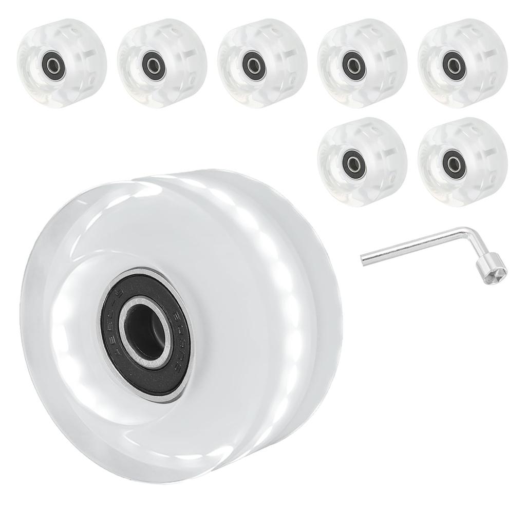 PATIKIL Roller Skate Wheel Set 8pcs 58mm 82A Light Up Skateboard Cruiser Wheel Set with Bearing Track Tool Kit for Outdoor Double Row Skating White