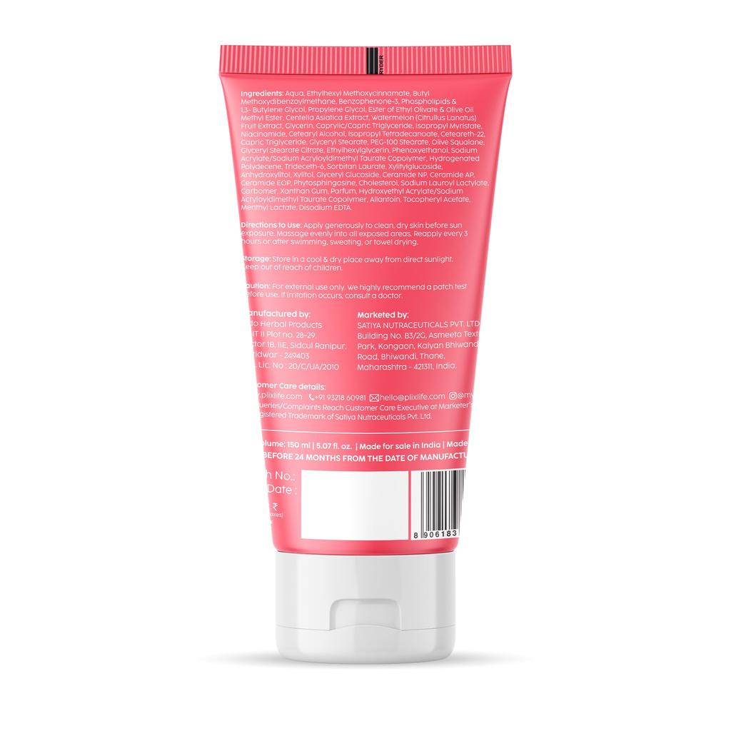 PLIX - THE PLANT FIX Арбузный Гидра-Кул Лосьон для Тела с Солнцезащитой SPF 50 | PA++++ | Керамиды, Центелла Азиатская, Aquaxyl® и Frescolat® ML | Легкий 2-в-1