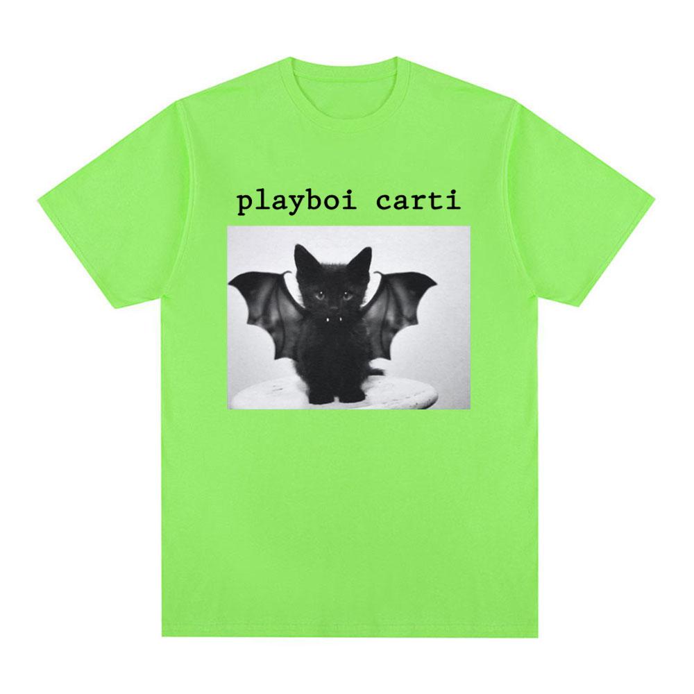 Футболка с графическим принтом кота рэпера Playboi Carti Винтажная 90-х Винтажная хип-хоп футболка Модная повседневная оверсайз футболка Уличная одежда