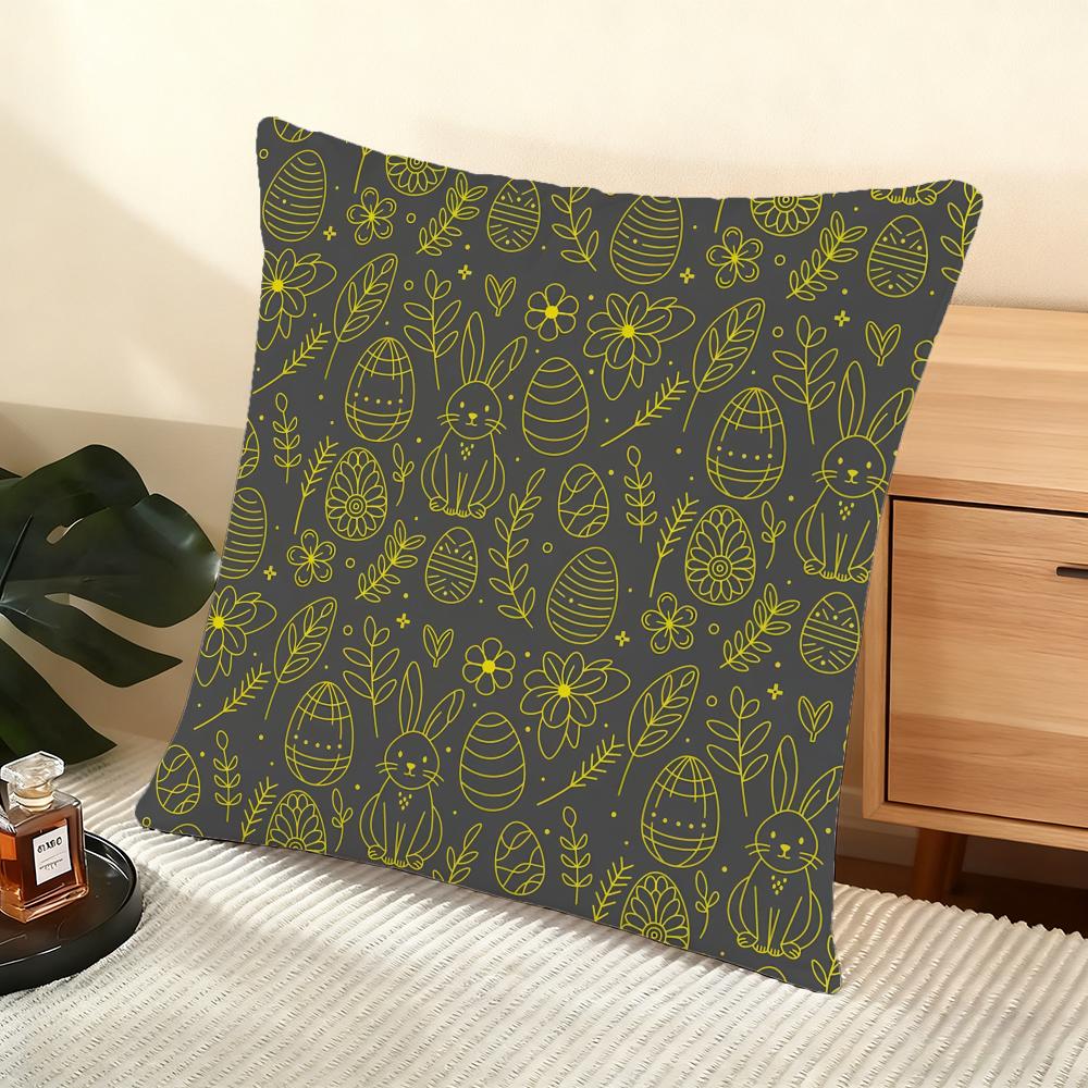 Easter Pattern Cushion Cover Soft Short Plush Pillow Cover Smooth Cozy Texture Aesthetic Cushion Case Home Decor